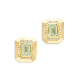 14KT Yellow Gold Green Amethyst Diamond Marabel Stud Earrings