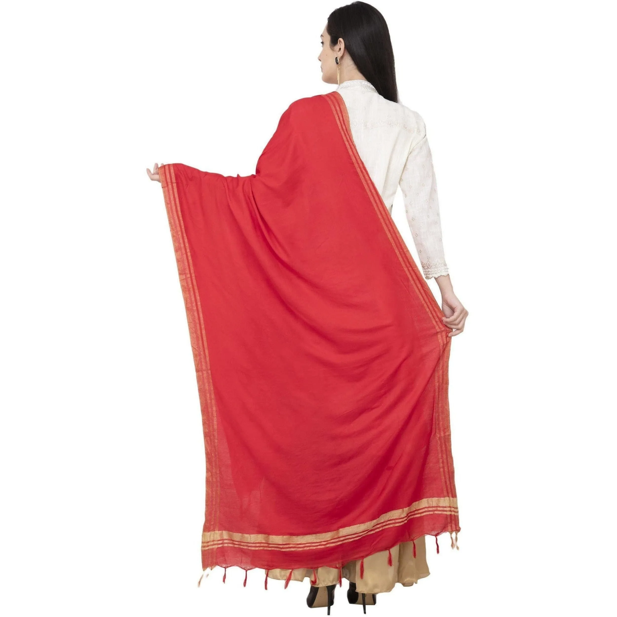 A R Silk Golden Border Regular Dupatta Red Color Dupatta or Chunni