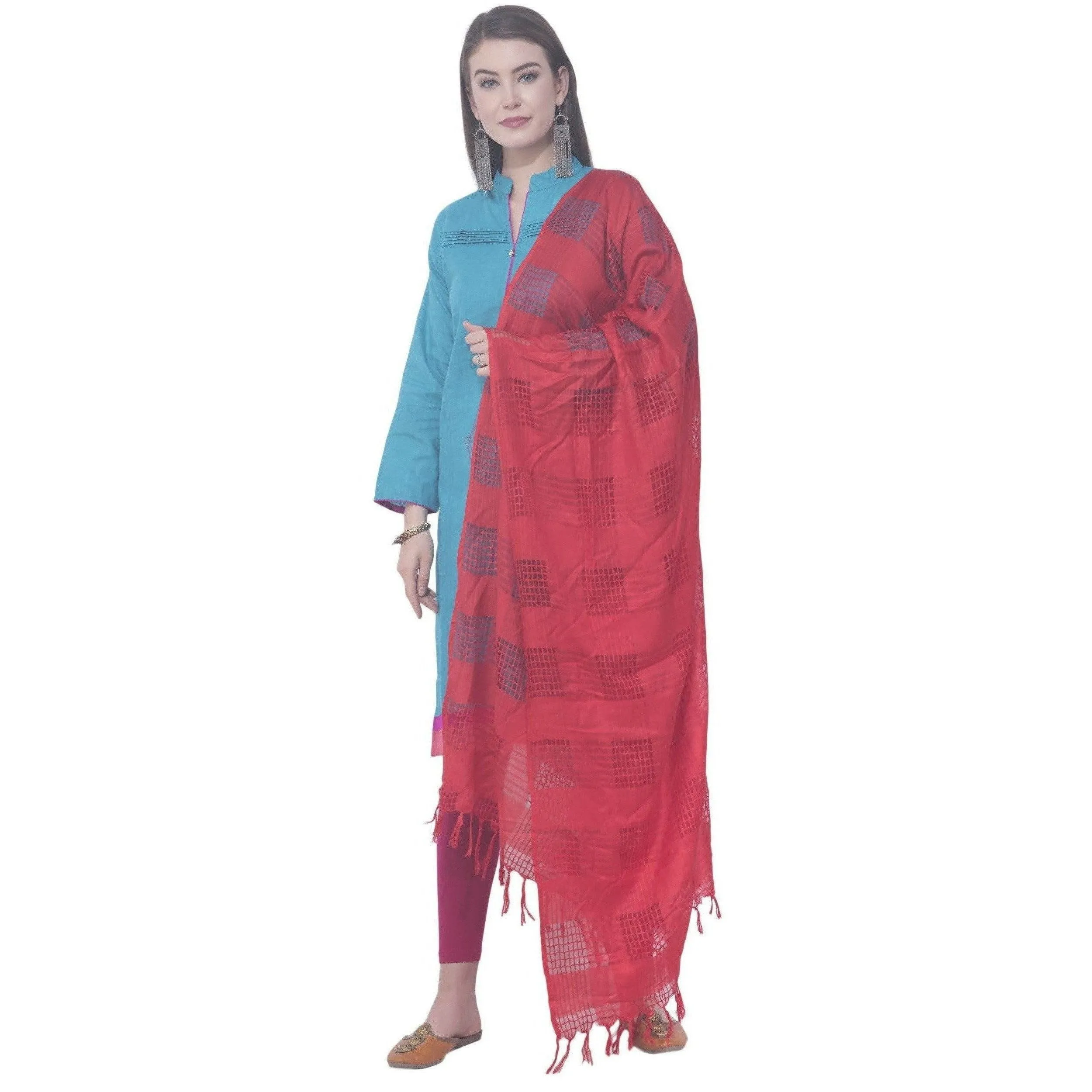 A R Silk Red Color Window Square Cotton Dupattas and Chunnis