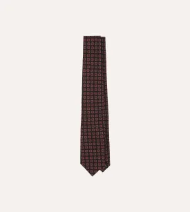 Black Red, and Green Diamond Print Check Self-Tipped Wool Tie