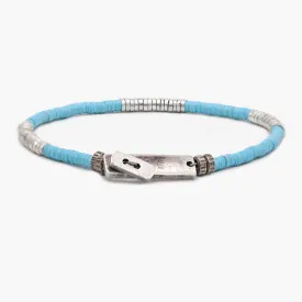 Bracelet With Recycled Vinyl And Sterling Silver Beads (Light Blue)