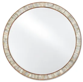 Chiseled Natural Wood Round Mirror