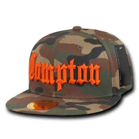 Compton City Camo Snapback Flat Bill Hat, Camo/Orange