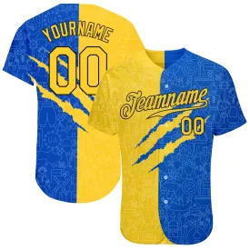 Custom 3D Pattern Design Ukrainian Flag Authentic Baseball Jersey