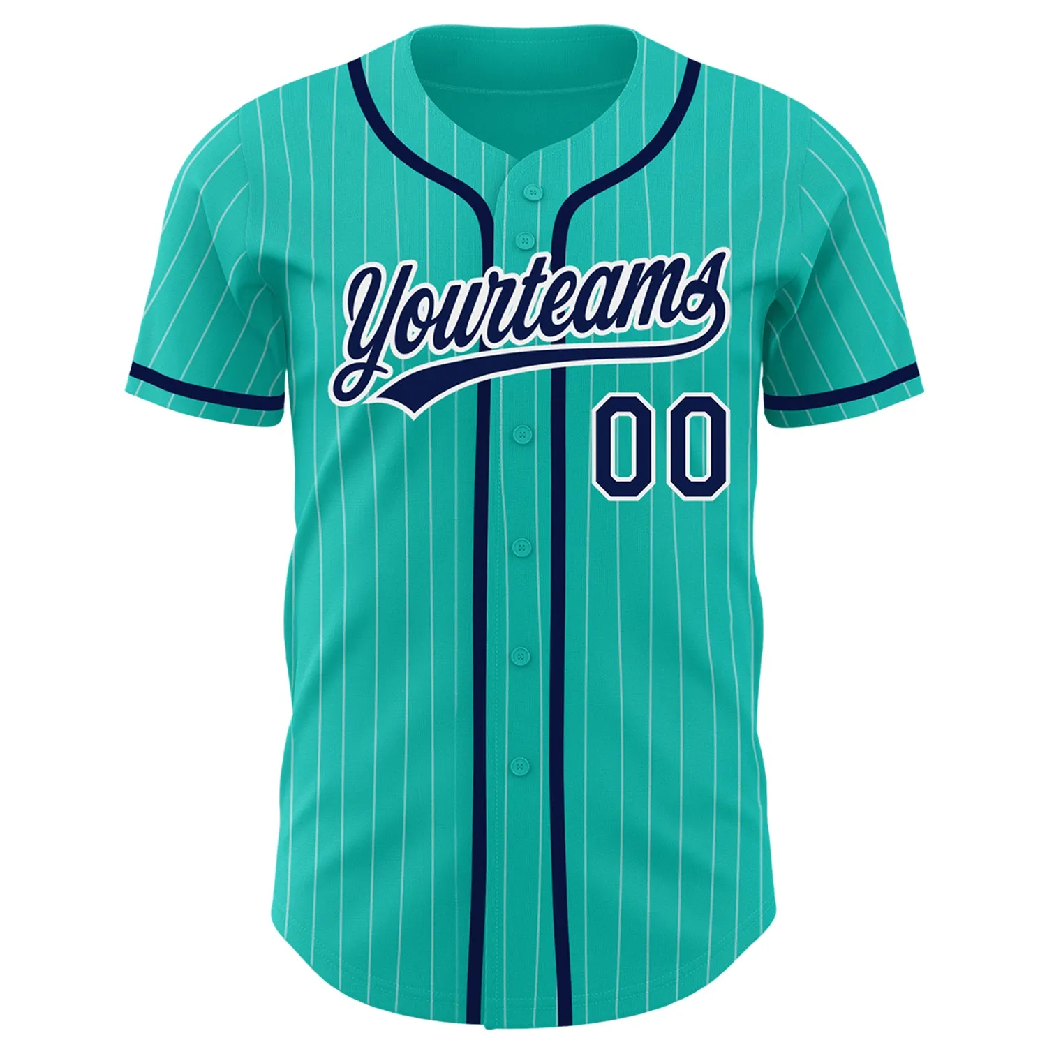 Custom Aqua White Pinstripe Navy Authentic Baseball Jersey