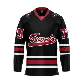 Custom Temple Ice Hockey Black Replica Sublimated Jersey