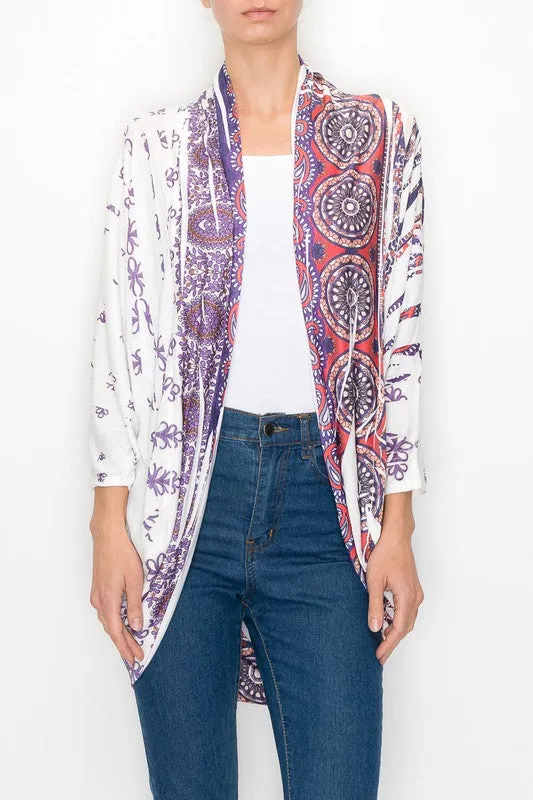 Dolman Sleeve Printed Cardigan