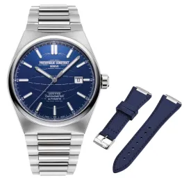 Frederique Constant Highlife COSC Automatic Stainless Steel Blue Dial Interchangeable Blue Rubber Strap Date Mens Watch FC-303N4NH6B