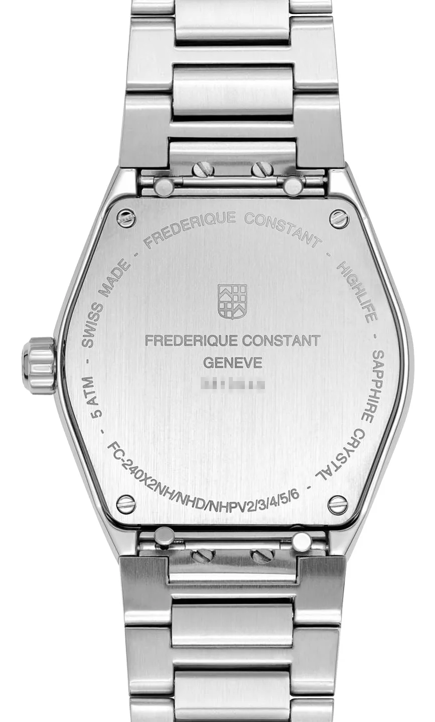 Frederique Constant Highlife Stainless Steel Blue Dial Diamonds Interchangeable White Rubber Strap Date Quartz Womens Watch FC-240ND2NH6B