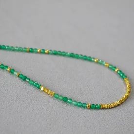 Green Agate Chip Gold Beaded Necklace