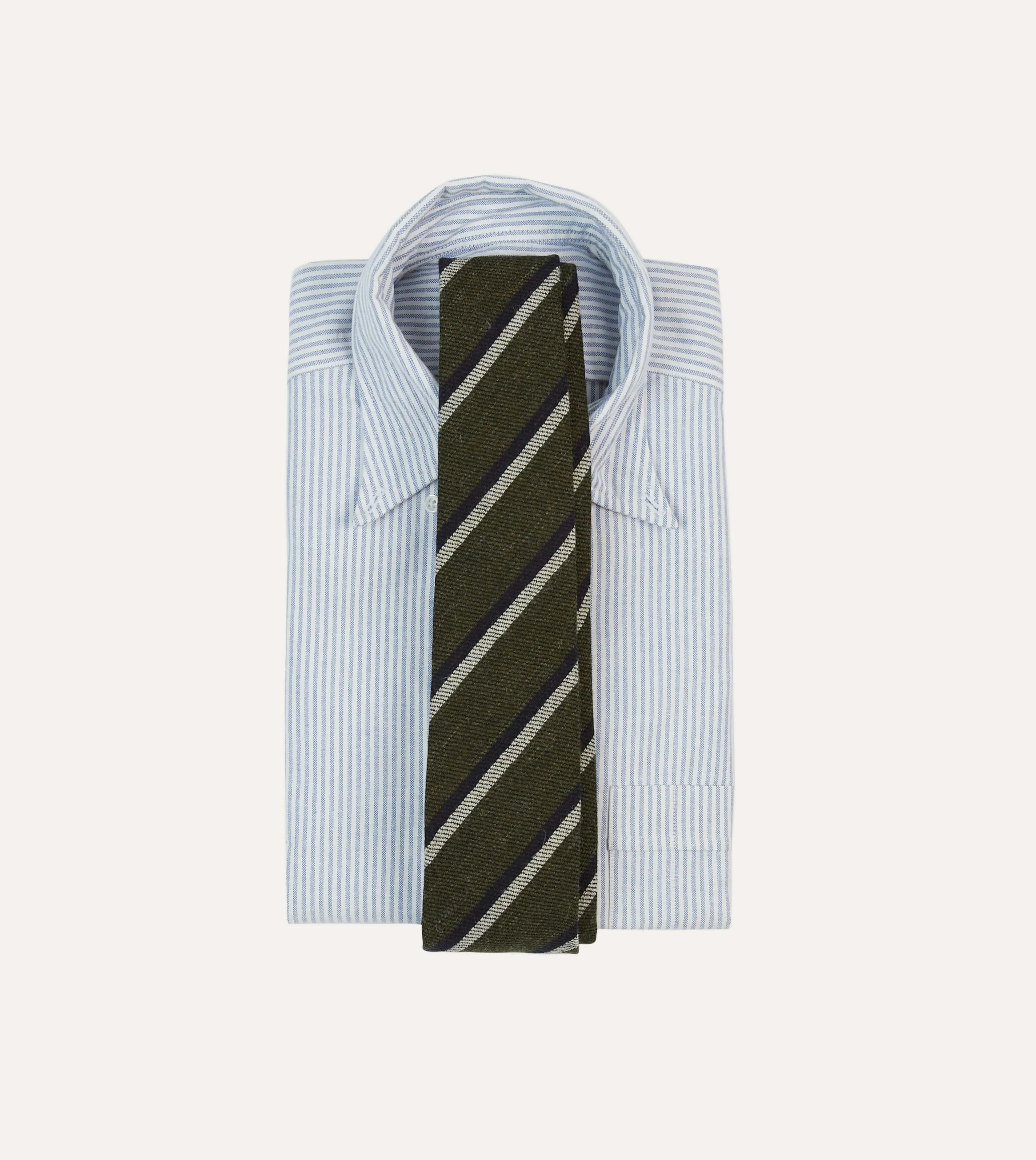 Khaki, White and Navy Double Stripe Tipped Wool Tie