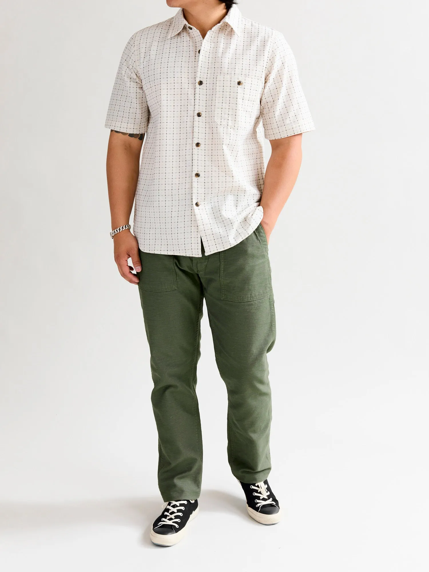 "Sashiko Grid" Oxford Shirt in Natural