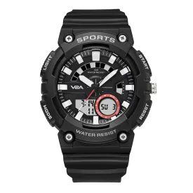 V2A Analog Digital Tough Black 5ATM Waterproof Sports Watch for Men and Boys